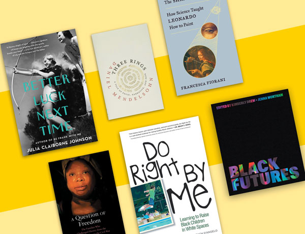 Book covers on yellow background