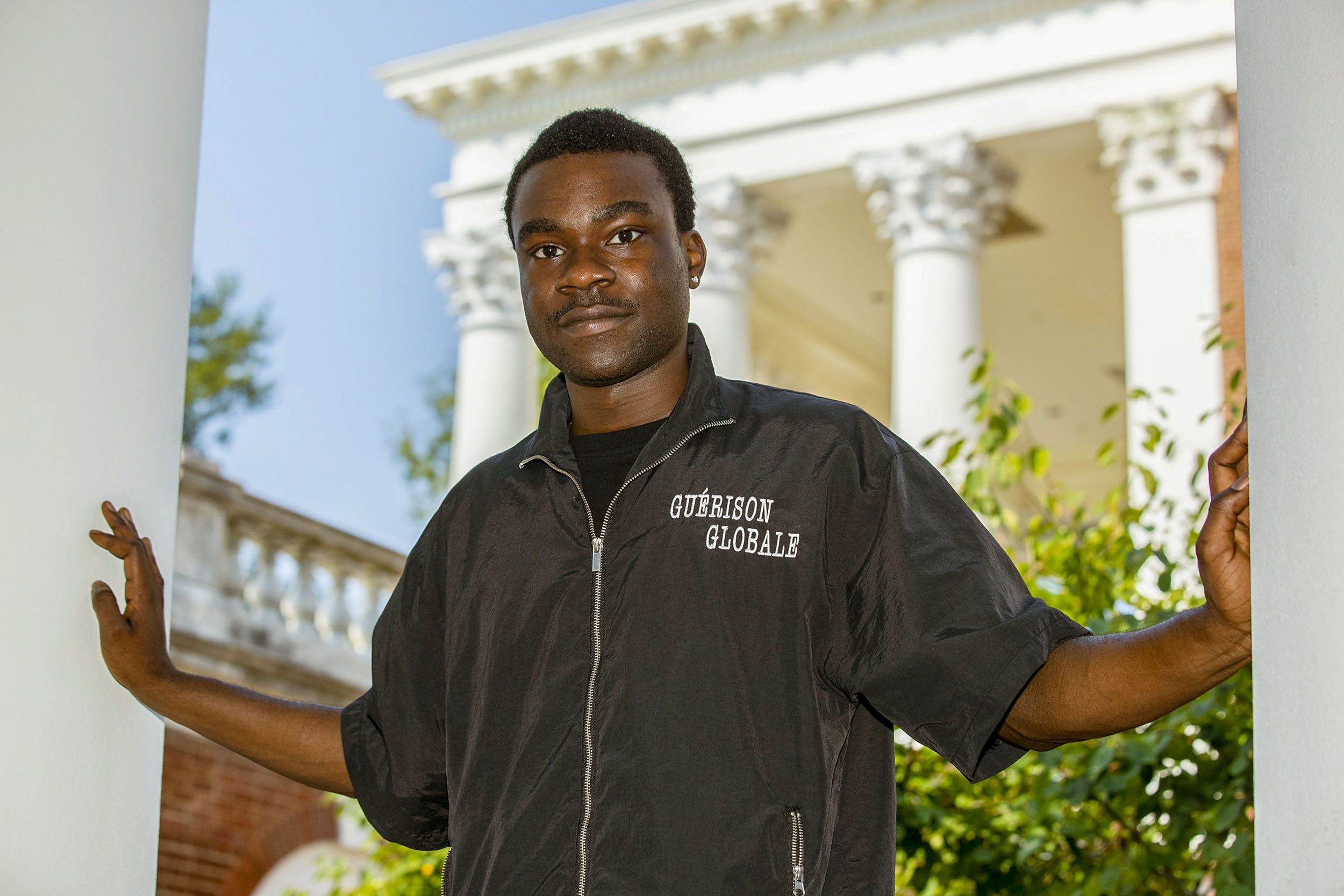 Nursing student Davon Okoro launched his fashion company, Guérison Global, during the pandemic. (Photos by Dan Addison, University Communications)