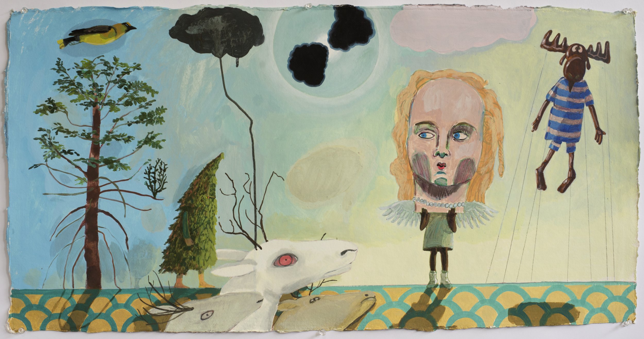 Good Morning (detail of 24 Hours of Good, Sequence), 2021 Flashe, acrylic, confetti on paper 18 x 36 inches