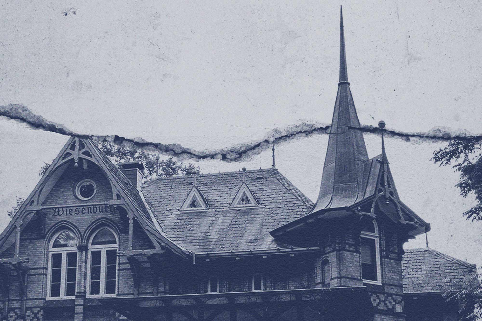 An illustration of a black-and-white house