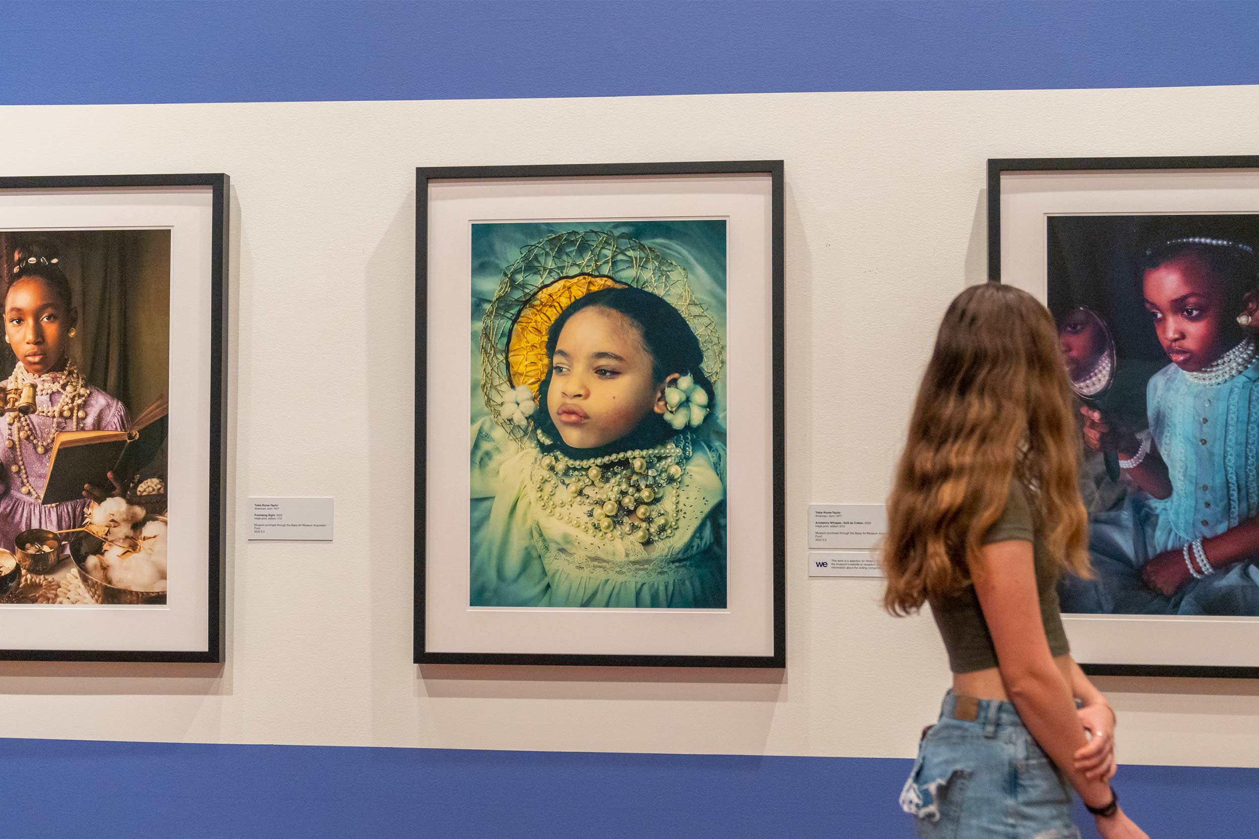 Tokie Rome-Taylor depicts Black girls dressed as upper-class white women in the Antebellum era or in European motifs. (Photos by Erin Edgerton, University Communications)