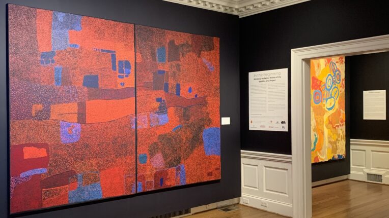 Kluge Ruhe Installation Shot -Large Red and Blue Abstract Painting