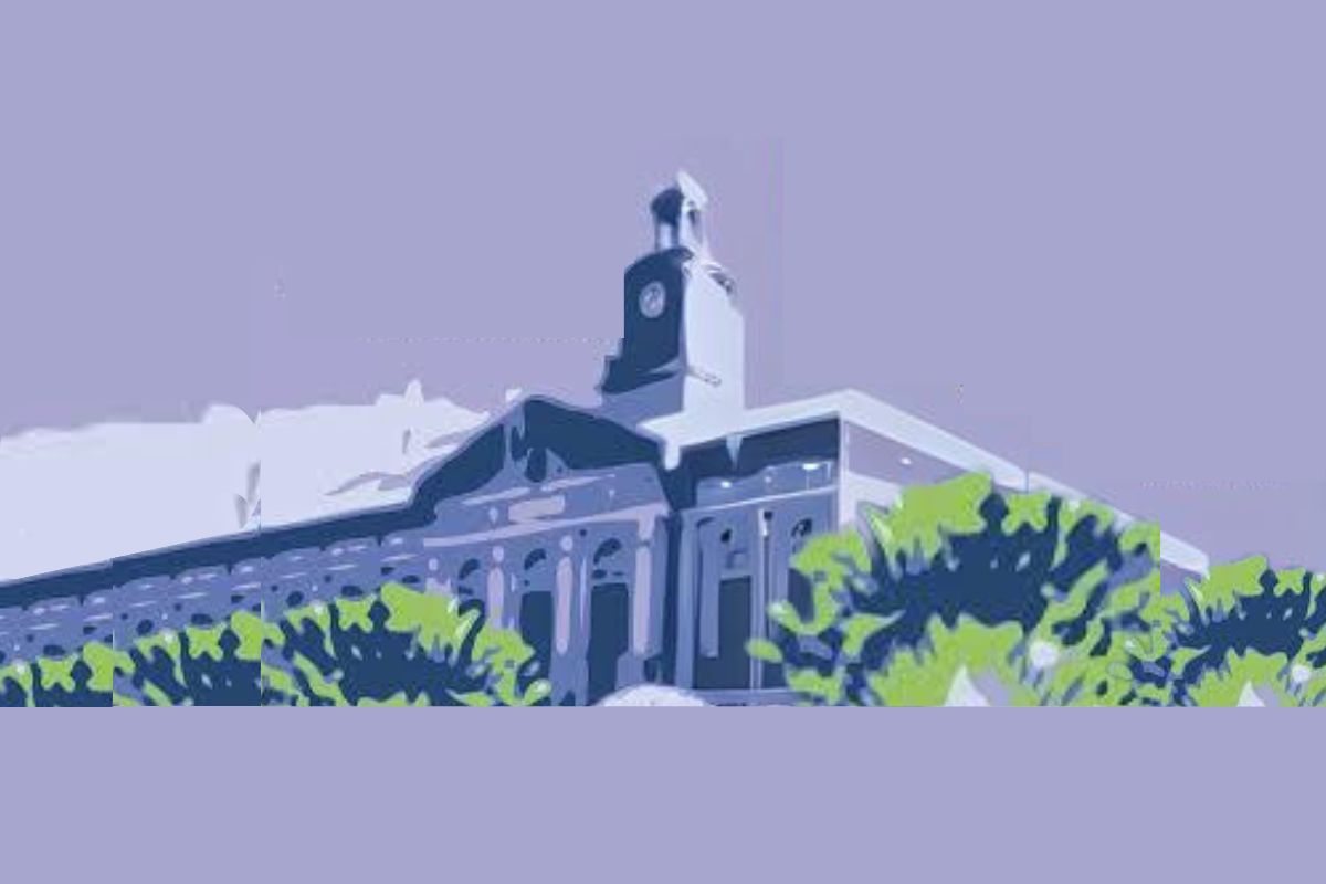 Building on a purple background