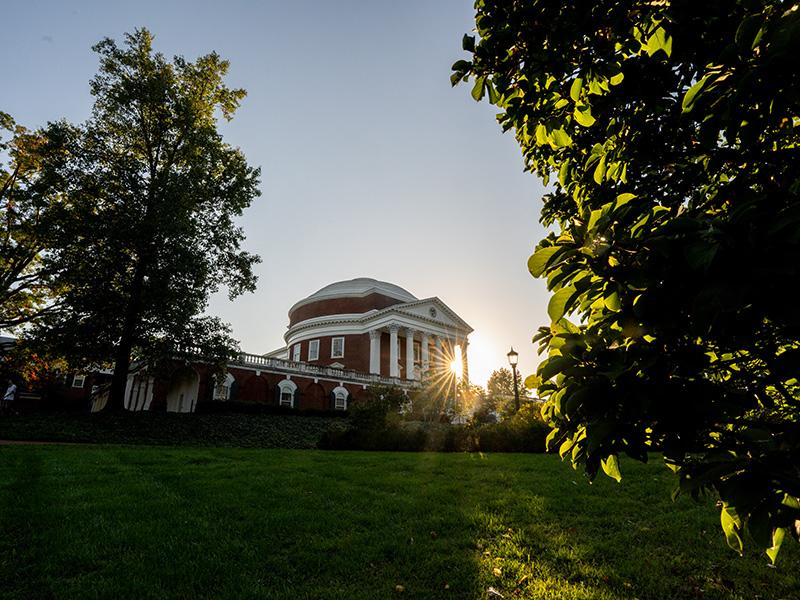The sun shines on the North side of the Rotunda.