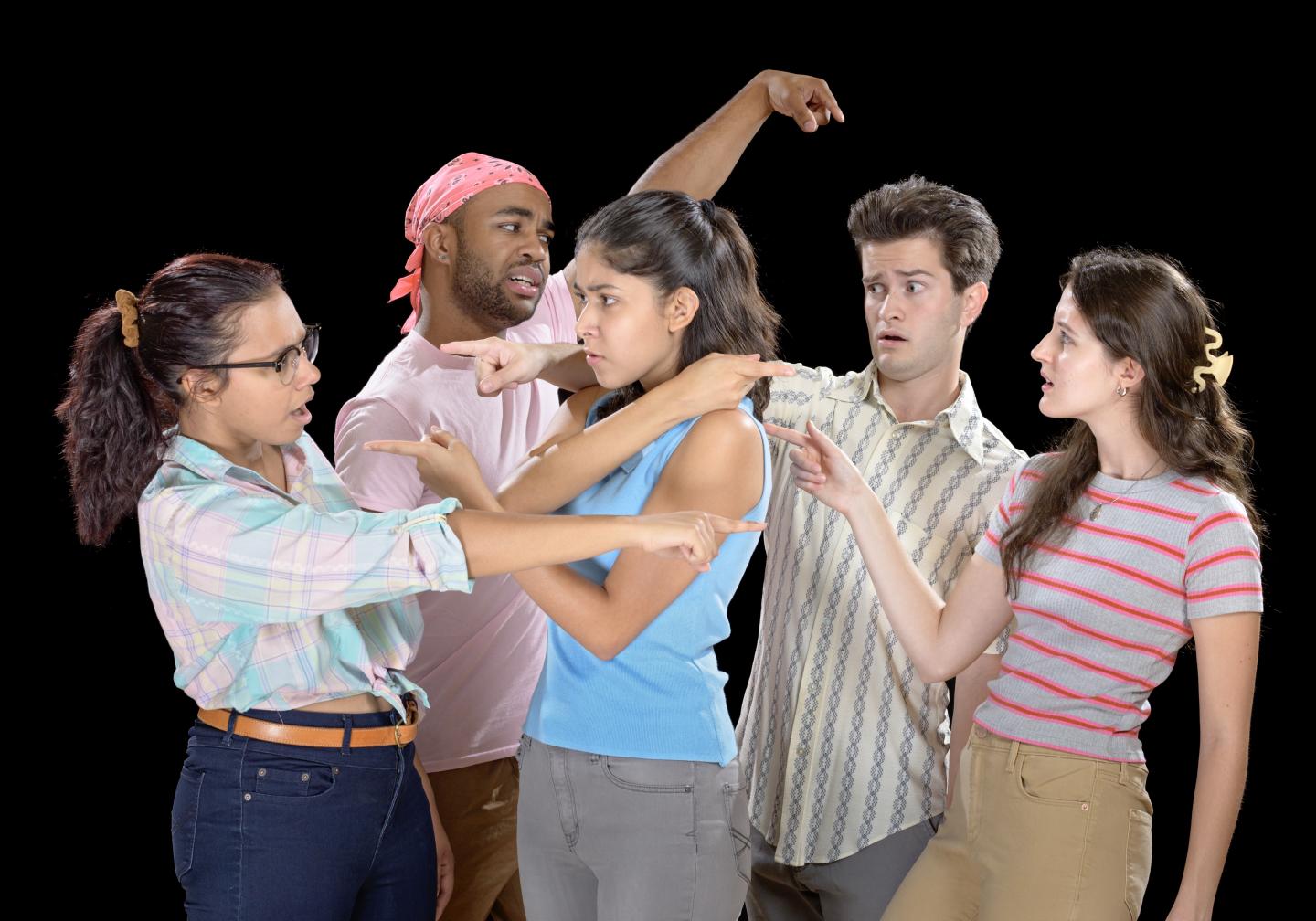 The “Somebodies” [from left: Mary Hall, Darnell Glover, Katia Ramirez, Sean Miller, Lilla Woodard]  Photo Credit: Michael Bailey