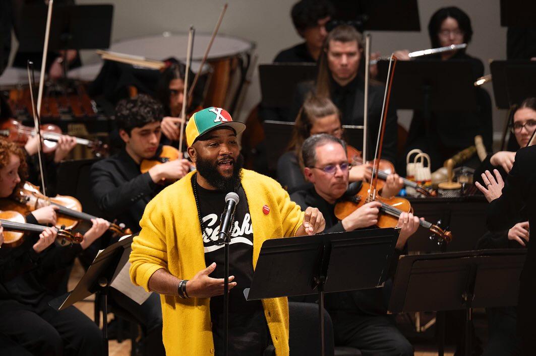 A.D. Carson performing on stage with the Charlottesville Symphony