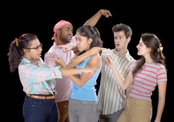 The “Somebodies” [from left: Mary Hall, Darnell Glover, Katia Ramirez, Sean Miller, Lilla Woodard]  Photo Credit: Michael Bailey