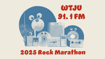 WTJU 91.1 FM 2025 Rock Marathon with Albums, CDS and other media players with googly eyes