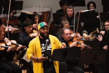 A.D. Carson performing on stage with the Charlottesville Symphony