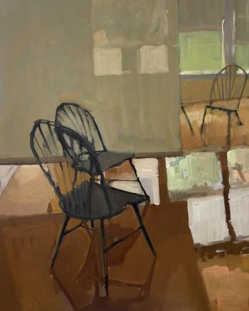 Painting of Chairs in a room with neutral colors by Tori Cherry