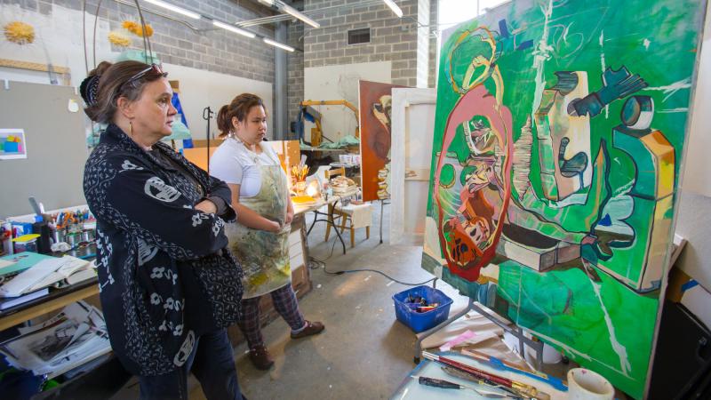 Professor Megan Marlatt in a Studio Art Painting Class. Image by Sanjay Suchak
