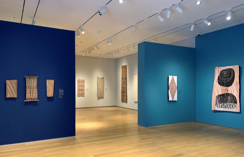 Installing "Madayin: Eight Decades of Aboriginal Australian Bark Painting from Yirrkala" at The Hood Museum of Art, Dartmouth | Image by Alison Palizzolo