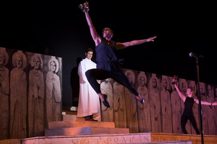 Dancer leaping in performance